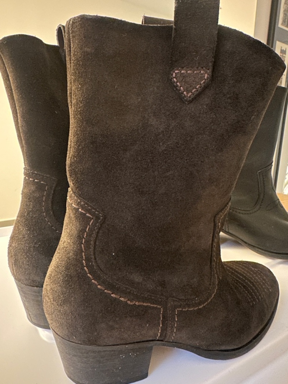 Brown Suede & Black Leather Cowboy Boots 2 pairs. Women 7.5 EU38 Clarks